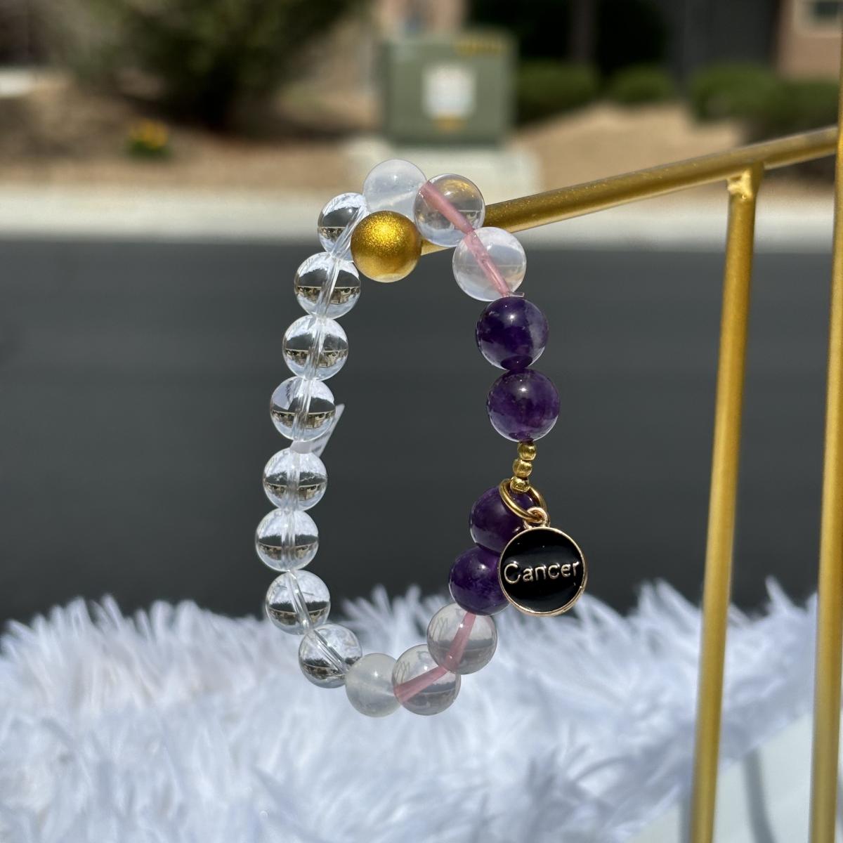 Cancer Zodiac Bracelet – Moonstone, Clear Quartz, Rose Quartz & Natural Amethyst picture