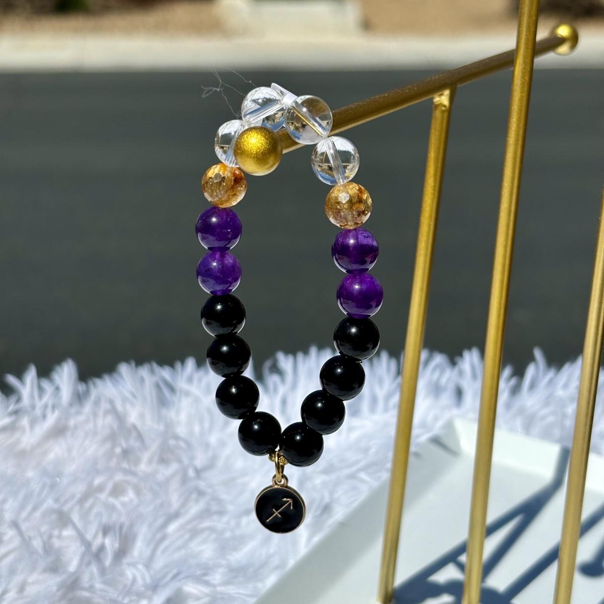 Sagittarius Zodiac Bracelet – Black Onxy, Citrine, Clear Quartz & Natural Amethyst picture