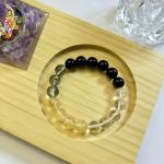 Natural Crystal Bracelet | 10mm Clear Quartz, Phantom Green Quartz, Citrine & Obsidian | Abundance Protection
