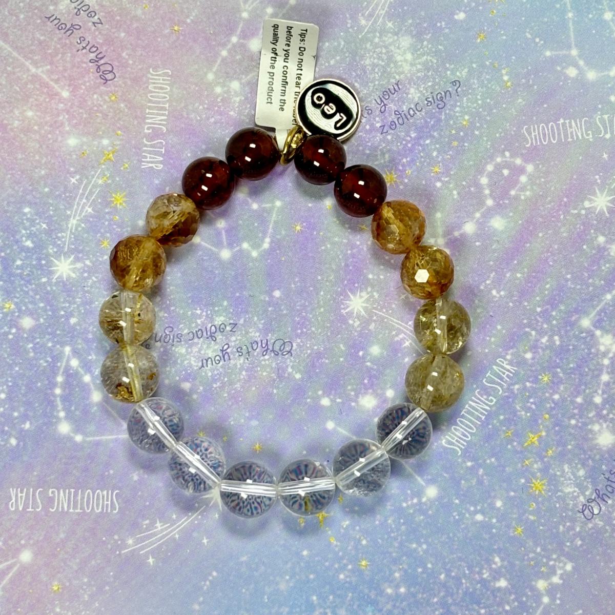 Leo Zodiac Bracelet – Clear Quartz, Garnet, Rutilated Quartz Crystal & Citrine picture