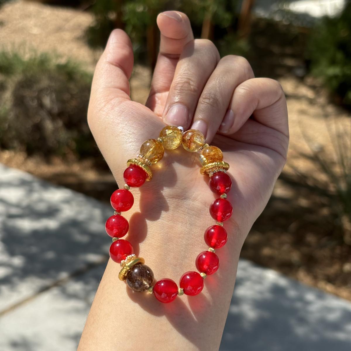 Nezha Flame Bracelet | Red Agate, Citrine and Black Golden Super Seven | Power, Abundance & Protection picture