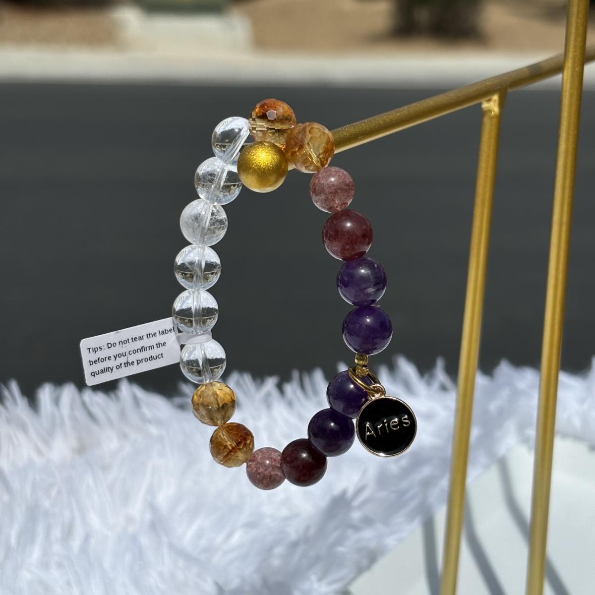 Aries Zodiac Bracelet – Natural Amethyst, Clear Quartz, Citrine & Strawberry Quartz picture