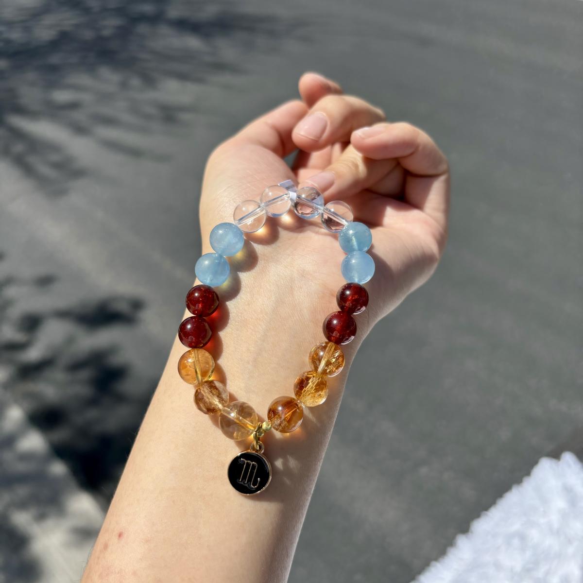 Scorpio Zodiac Bracelet – Clear Quartz, Citrine, Garnet & Aquamarine picture