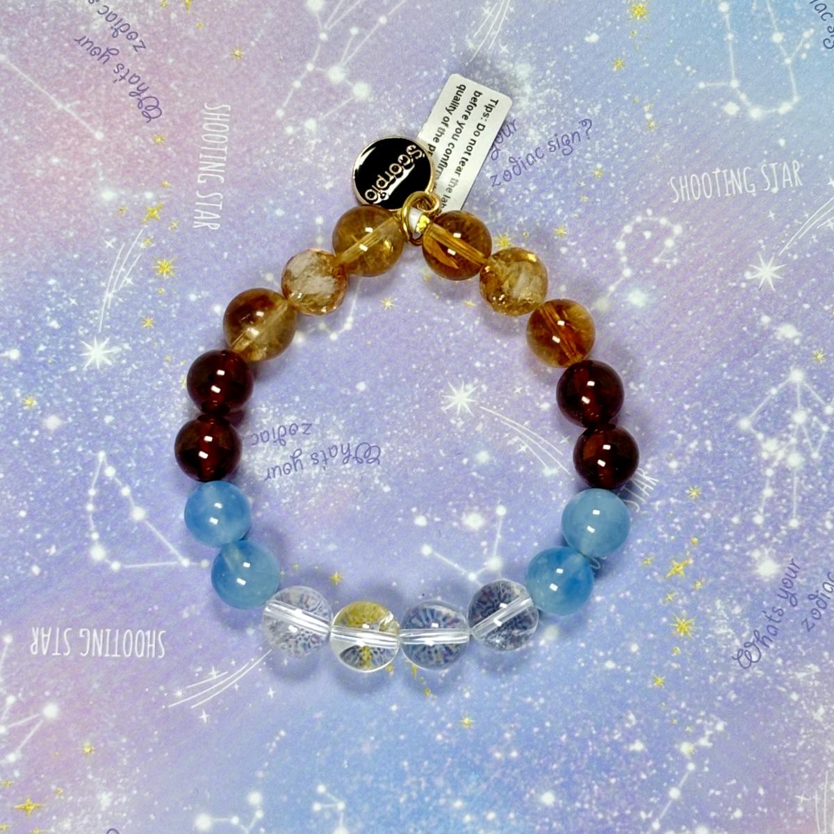 Scorpio Zodiac Bracelet – Clear Quartz, Citrine, Garnet & Aquamarine picture