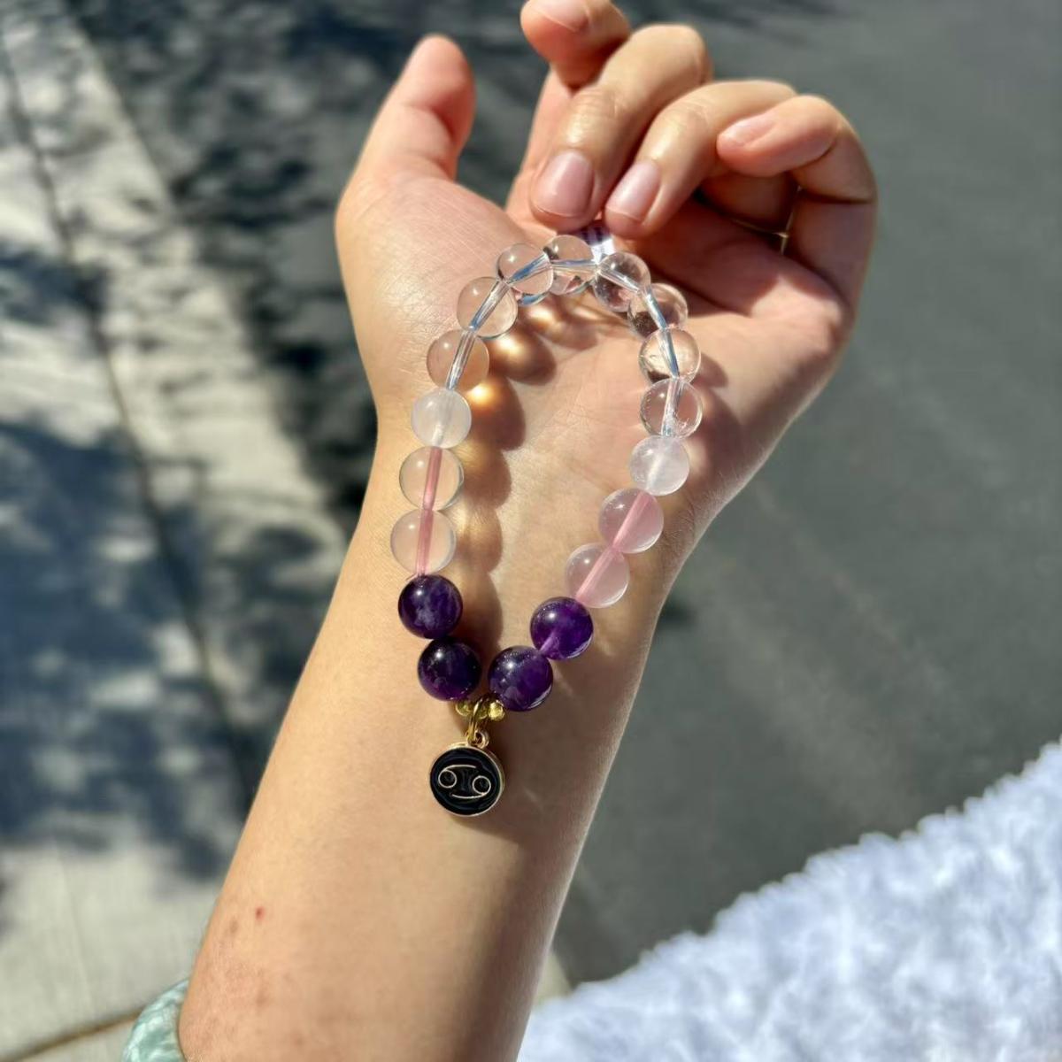 Cancer Zodiac Bracelet – Moonstone, Clear Quartz, Rose Quartz & Natural Amethyst picture