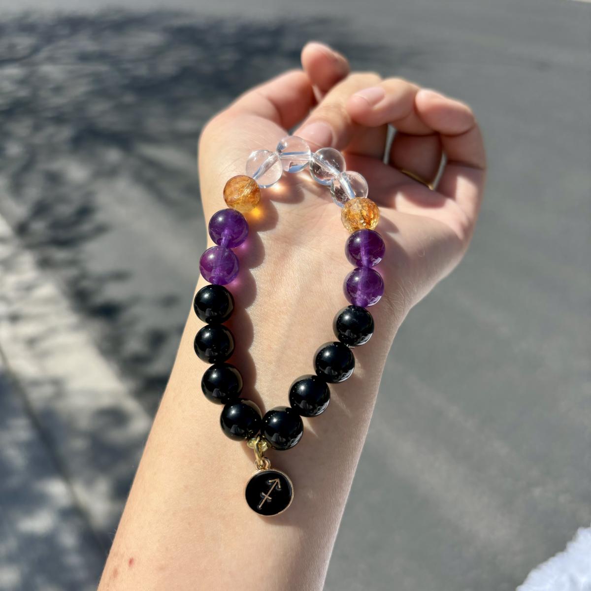 Sagittarius Zodiac Bracelet – Black Onxy, Citrine, Clear Quartz & Natural Amethyst picture