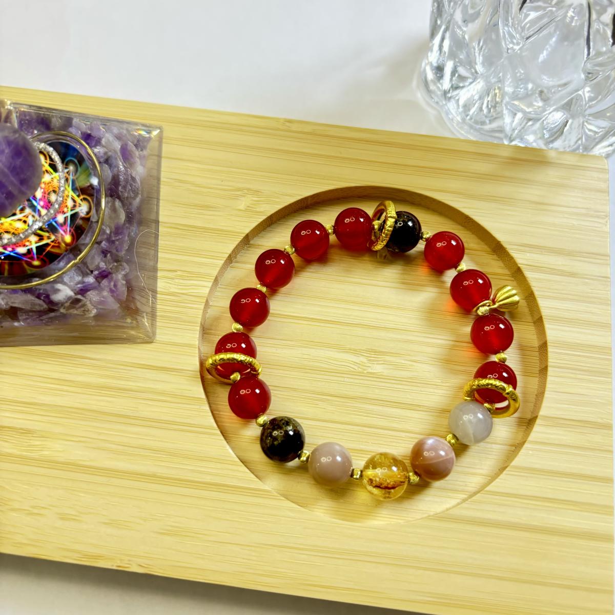 Nezha-Inspired Crystal Bracelet | 10mm Red Agate, Moonstones and Citrine | Courage, Protection & Balance picture