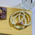 Natural Gemstone & Pearl Bead Bracelet, Choose from Strawberry Quartz, Green Fluorite, or Amethyst