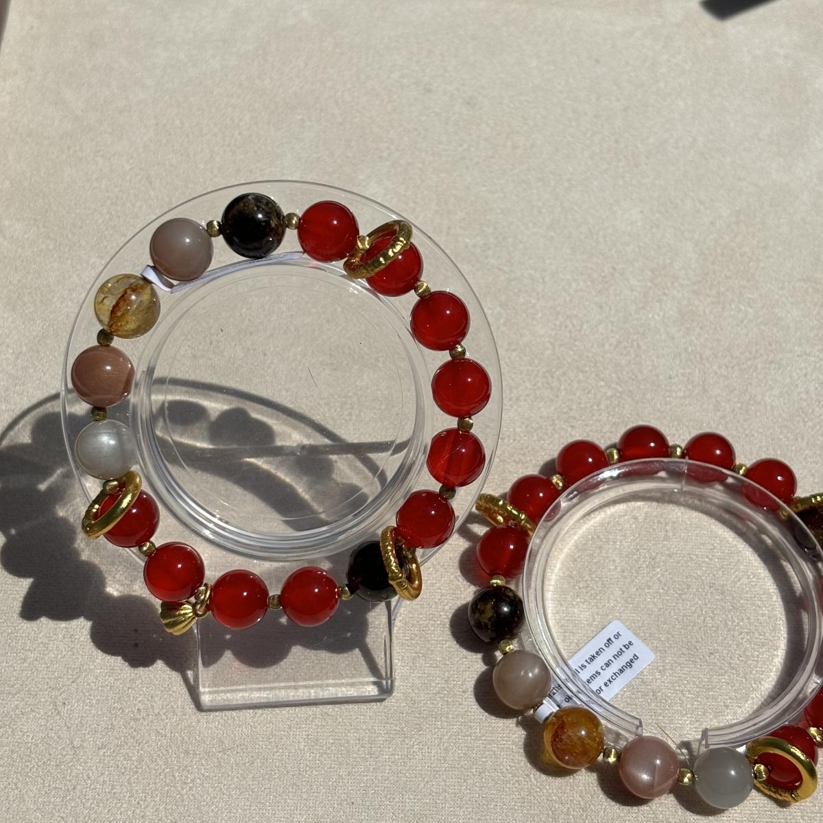 Nezha-Inspired Crystal Bracelet | 10mm Red Agate, Moonstones and Citrine | Courage, Protection & Balance picture