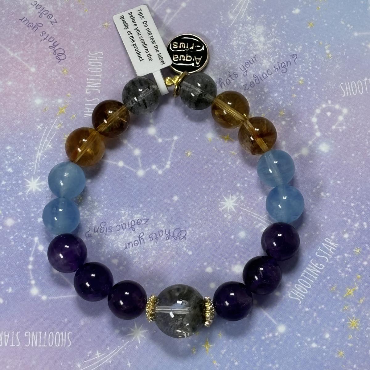 Aquarius Zodiac Bracelet – Green Phantom Crystal, Aquamarine, Natural Amethyst & Citrine picture