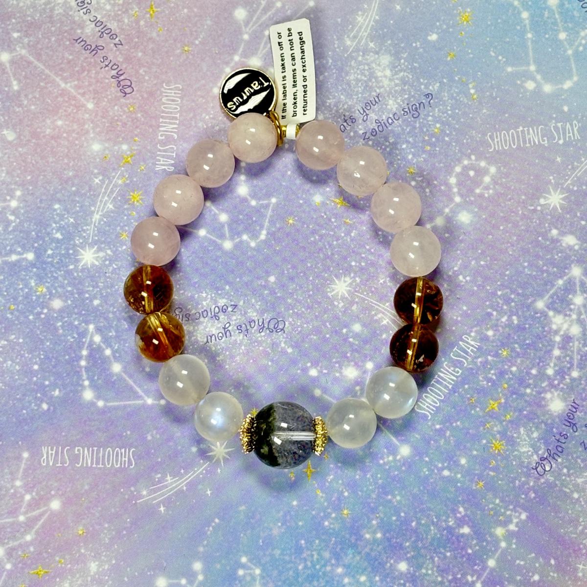 Taurus Zodiac Bracelet – Green Phantom Crystal, Moonstone, Citrine & Rose Quartz picture