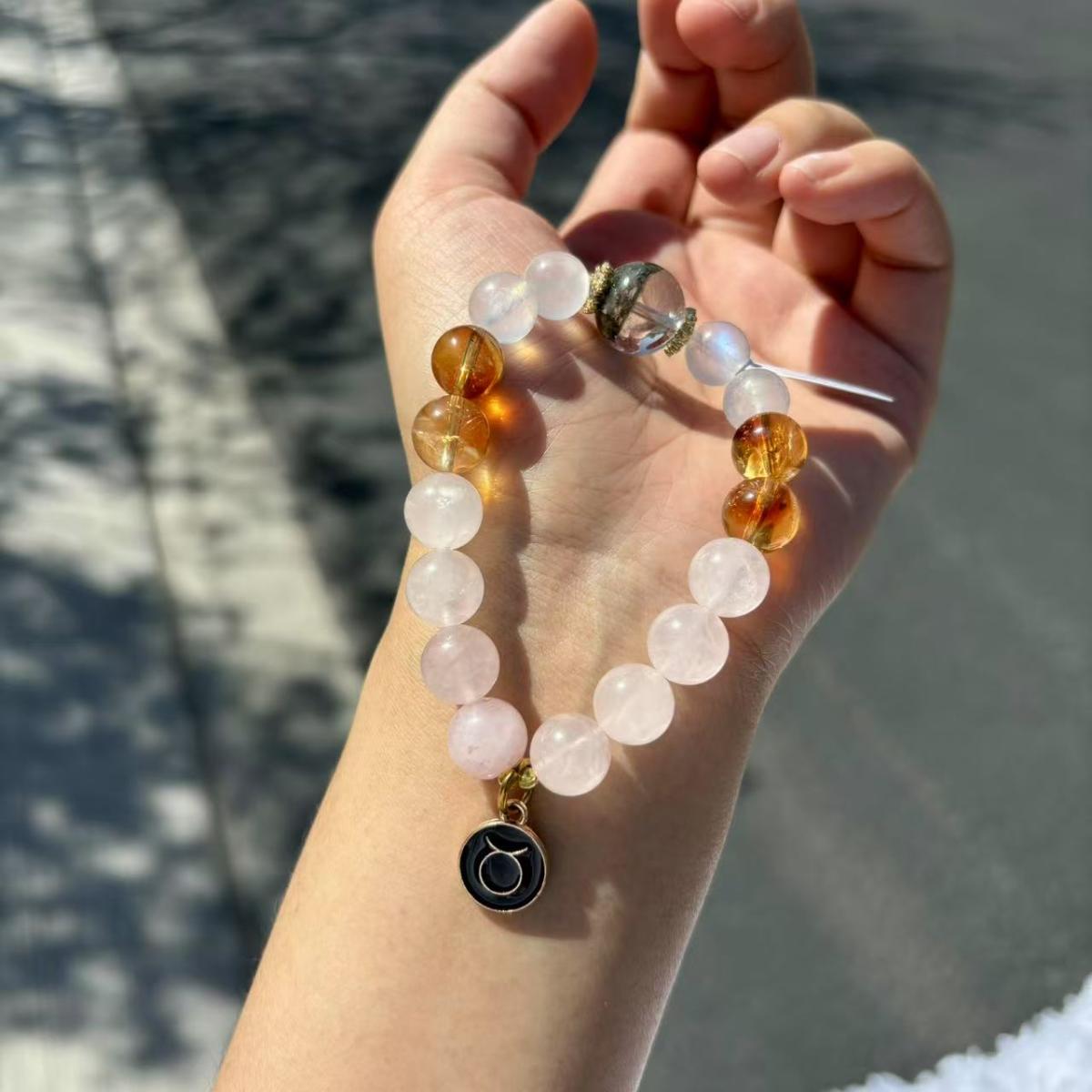 Taurus Zodiac Bracelet – Green Phantom Crystal, Moonstone, Citrine & Rose Quartz picture
