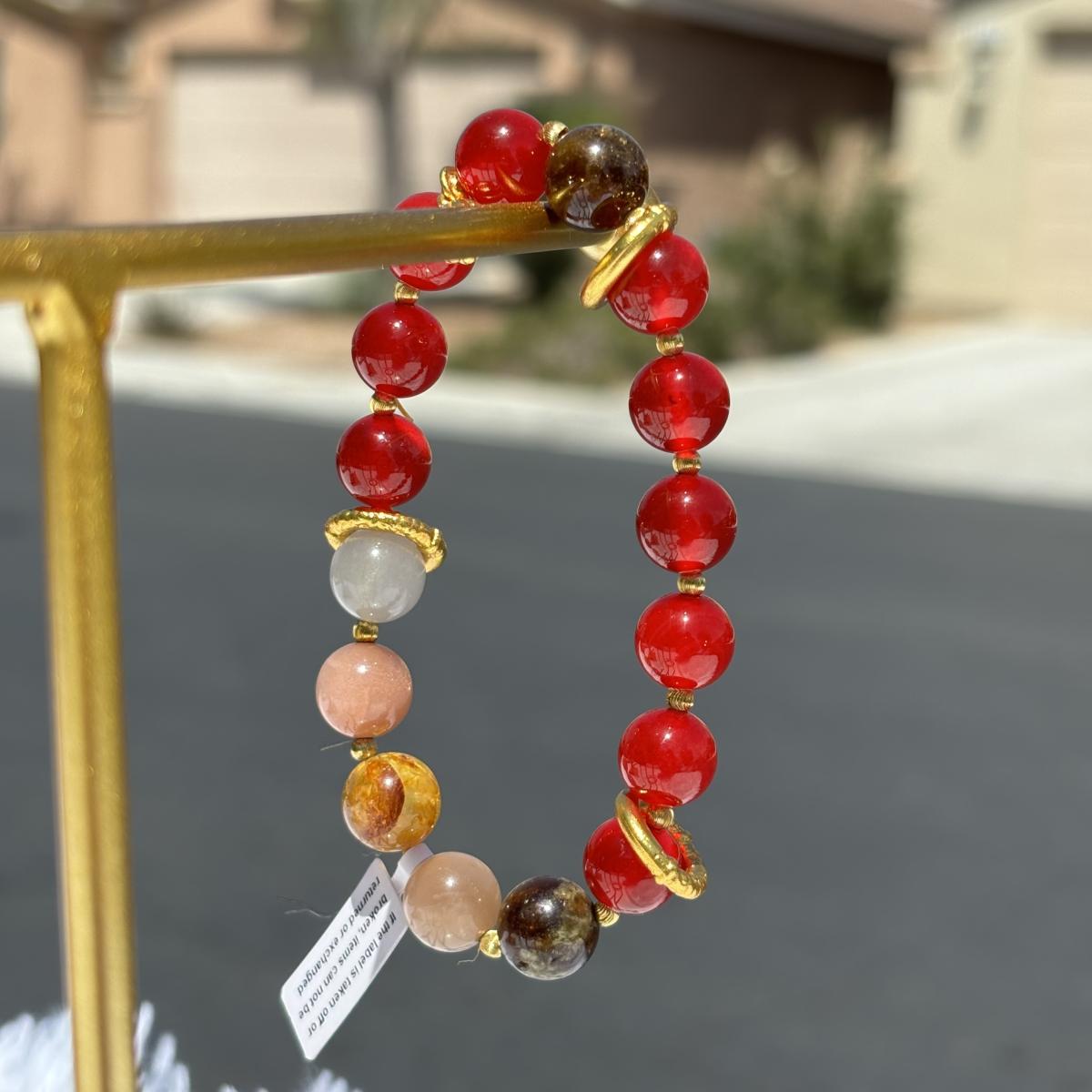 Nezha-Inspired Crystal Bracelet | 10mm Red Agate, Moonstones and Citrine | Courage, Protection & Balance picture