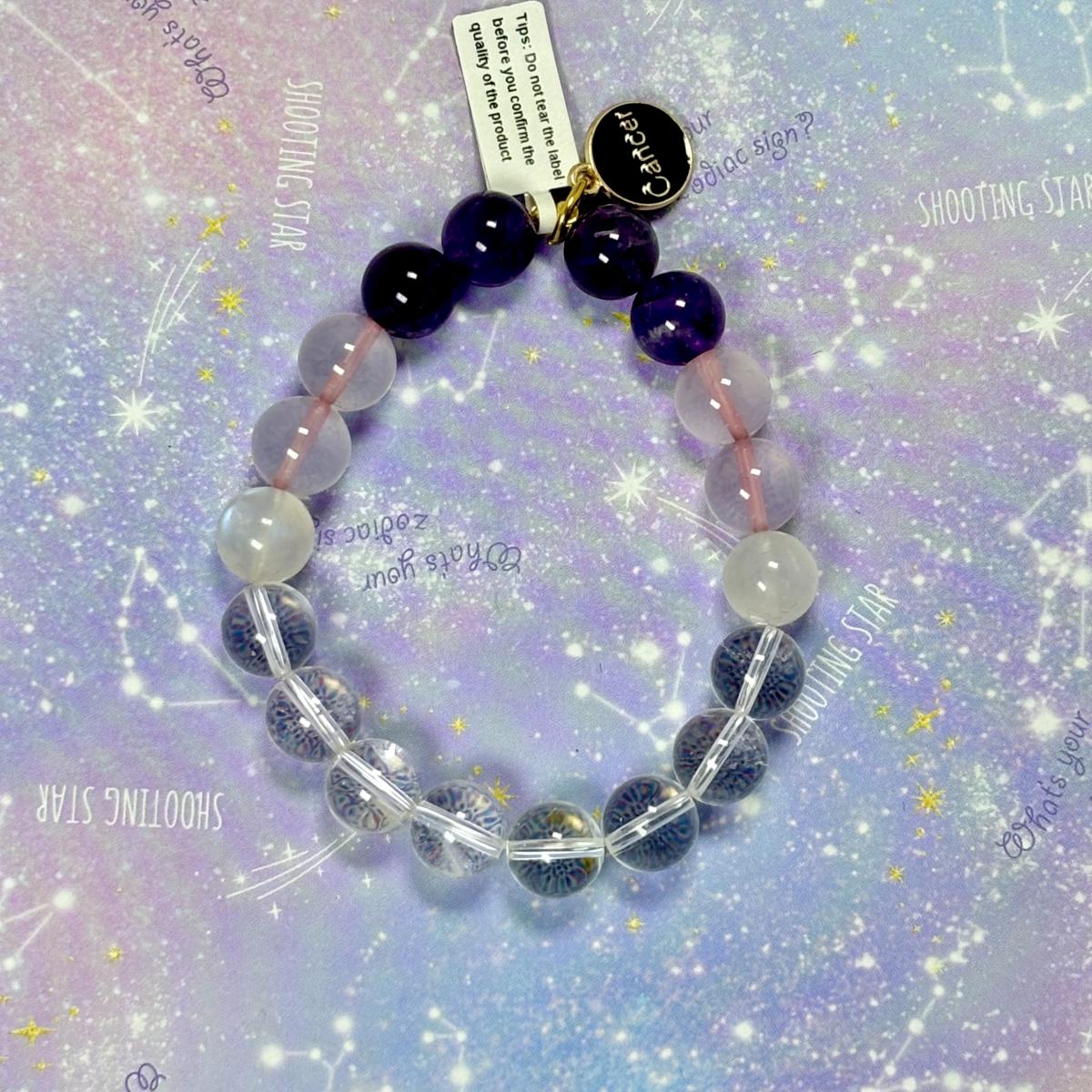 Cancer Zodiac Bracelet – Moonstone, Clear Quartz, Rose Quartz & Natural Amethyst picture