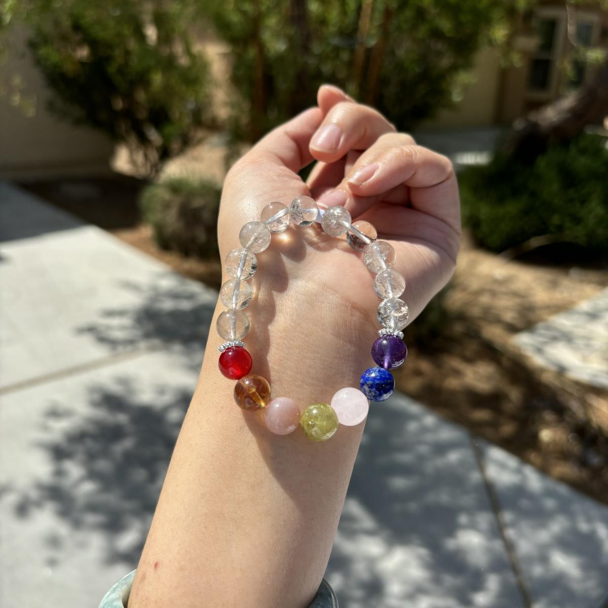 10mm Chakra Crystal Bracelet | Clear Quartz Healing Bracelet | Energy Balance Jewelry | Handmade Gift picture