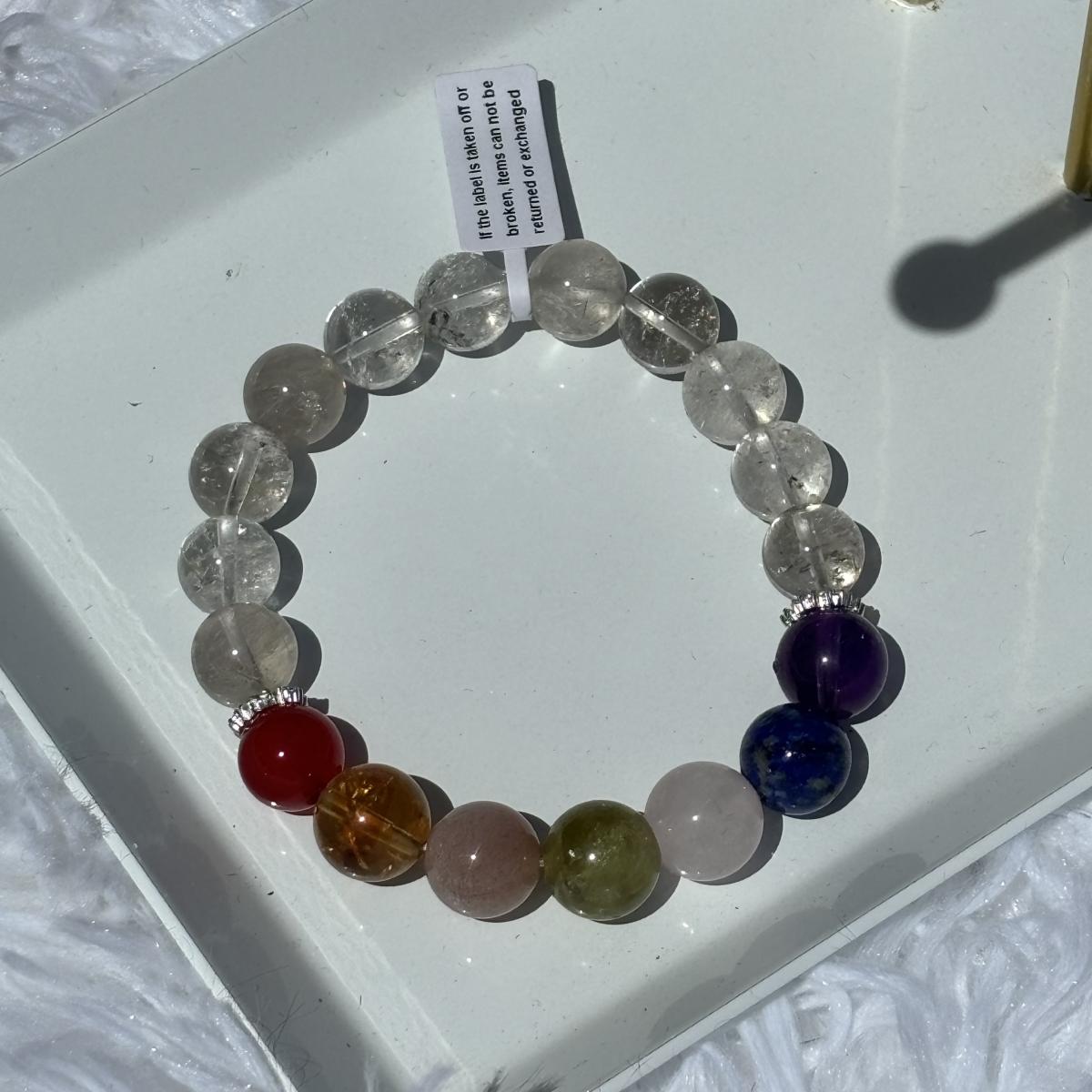 10mm Chakra Crystal Bracelet | Clear Quartz Healing Bracelet | Energy Balance Jewelry | Handmade Gift picture
