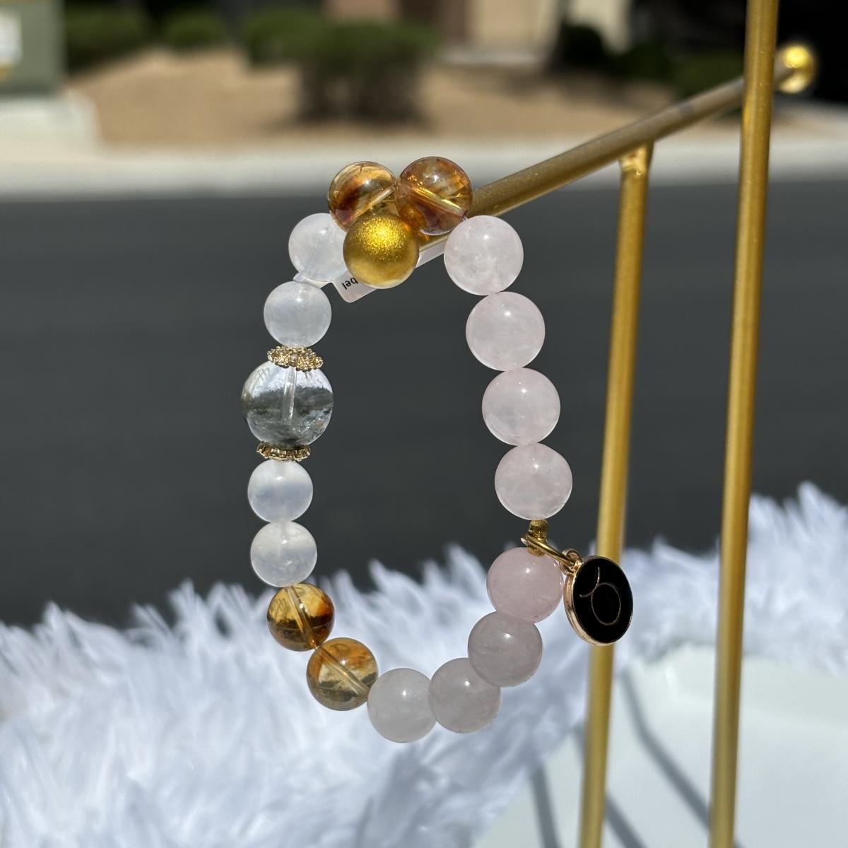 Taurus Zodiac Bracelet – Green Phantom Crystal, Moonstone, Citrine & Rose Quartz picture