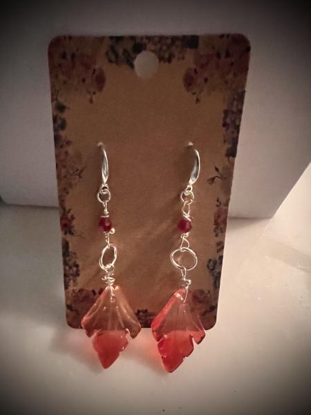 Handcrafted glass beaded Czech glass drop leaf earrings