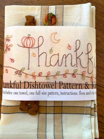 Thankful-- Hand Embroidery (Stitchery) Dish Towel Pattern or Full Kit with Pattern by Bareroots picture