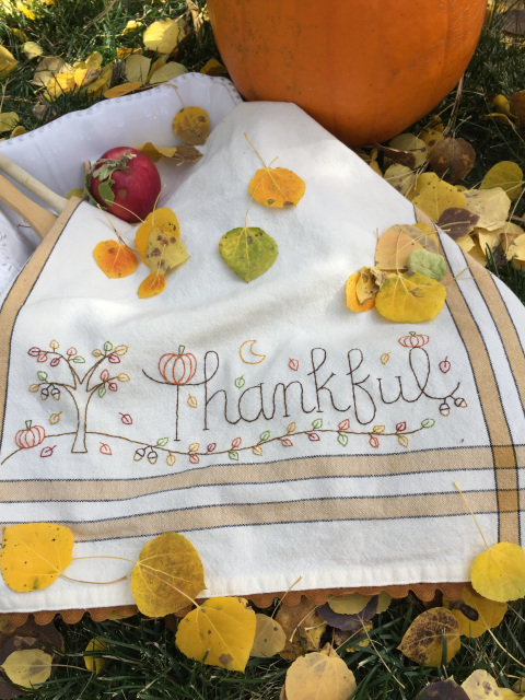 Thankful-- Hand Embroidery (Stitchery) Dish Towel Pattern or Full Kit with Pattern by Bareroots picture