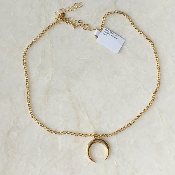 Gold Crescent Moon Choker Necklace picture