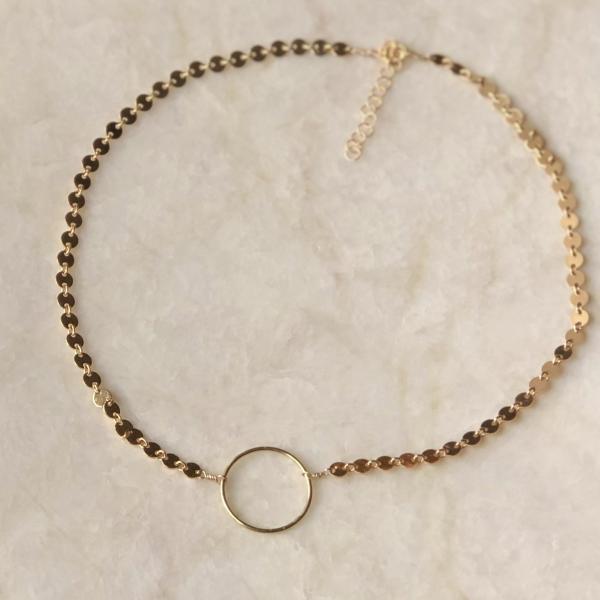 Eternity Circle Gold Disc Choker Necklace picture