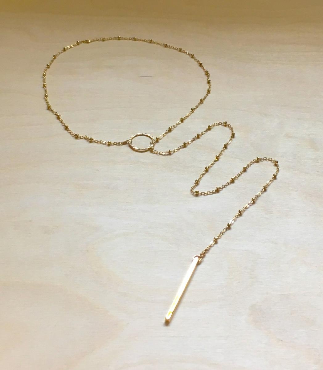Bead Chain Lariat Necklace with Bar Drop | Gold or Silver picture