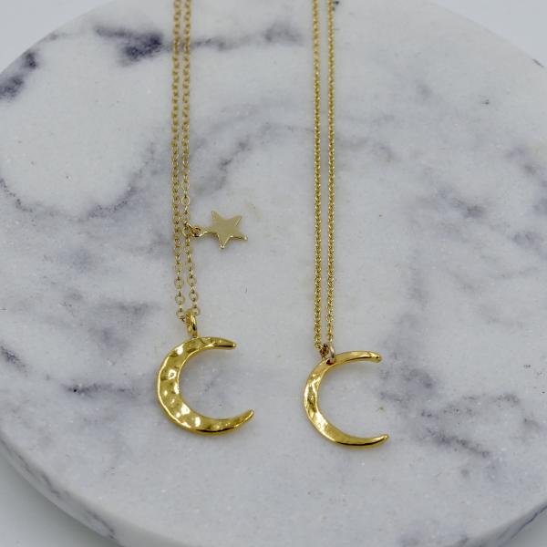 Gold or Silver Hammered Moon and Star Necklace picture