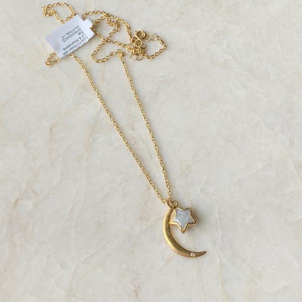 Gold Moon and Star Necklace | Moonstone