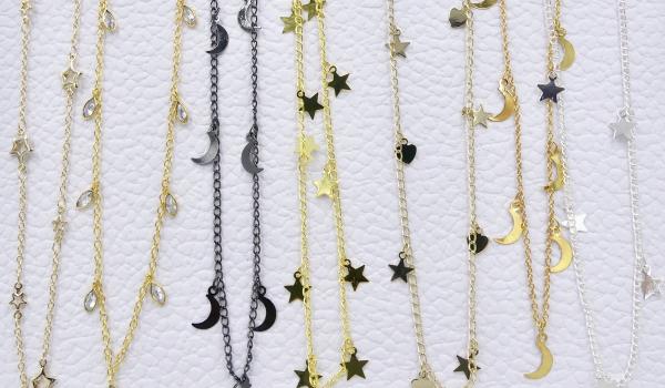 Gold or Silver Moons and Stars Dangle Chokers picture