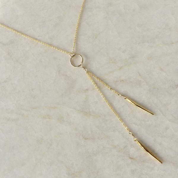 Gold Y Necklace with Eternity Ring & Spikes picture