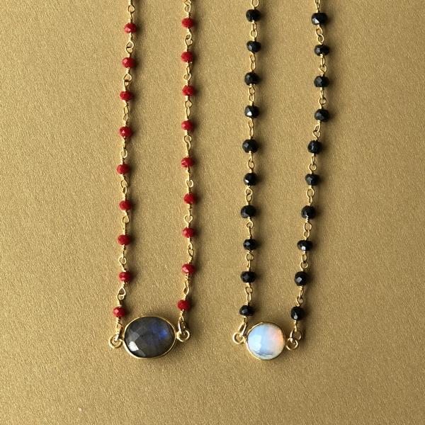 Black or Coral Beaded Chokers with Gemstone Focal picture