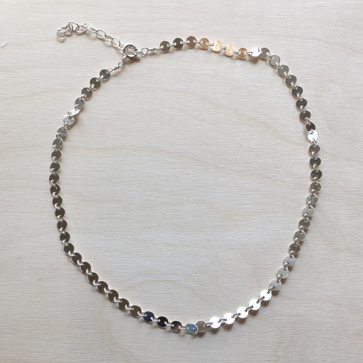Shimmer Disc Chain Choker Necklace | Gold or Silver picture