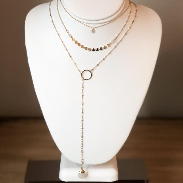 Gold Lariat Necklace with Rainbow Moonstone Drop picture