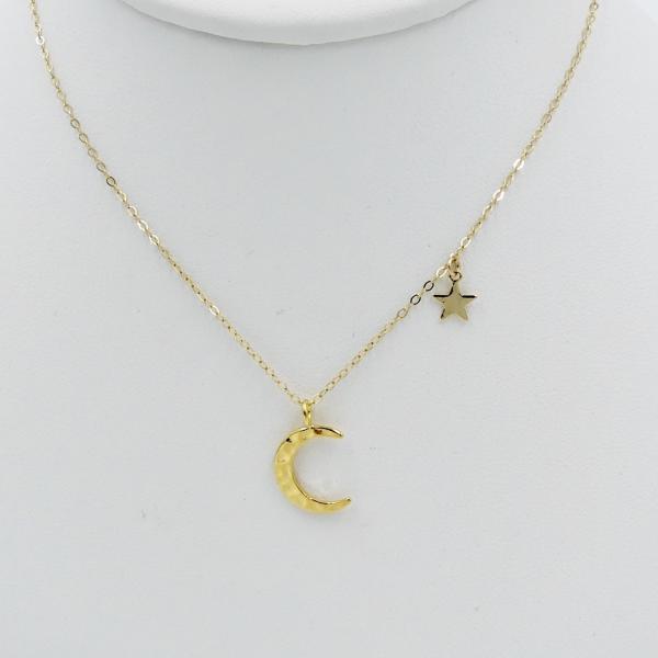 Gold or Silver Hammered Moon and Star Necklace picture