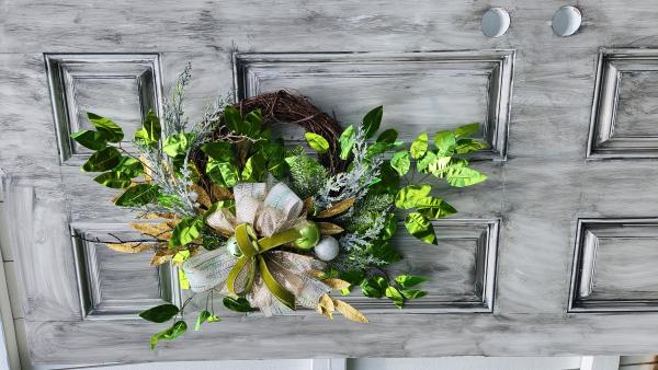 Elegant Green and Gold Grapevine Wreath
