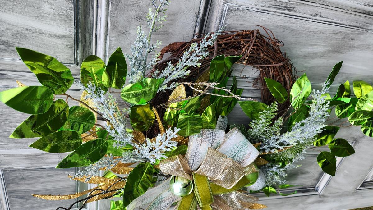 Elegant Green and Gold Grapevine Wreath picture