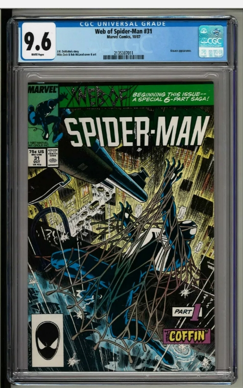 Web of Spider-man #31 CGC 9.6 White Pages! Kraven's Last Hunt! Mike Zeck Cover!
