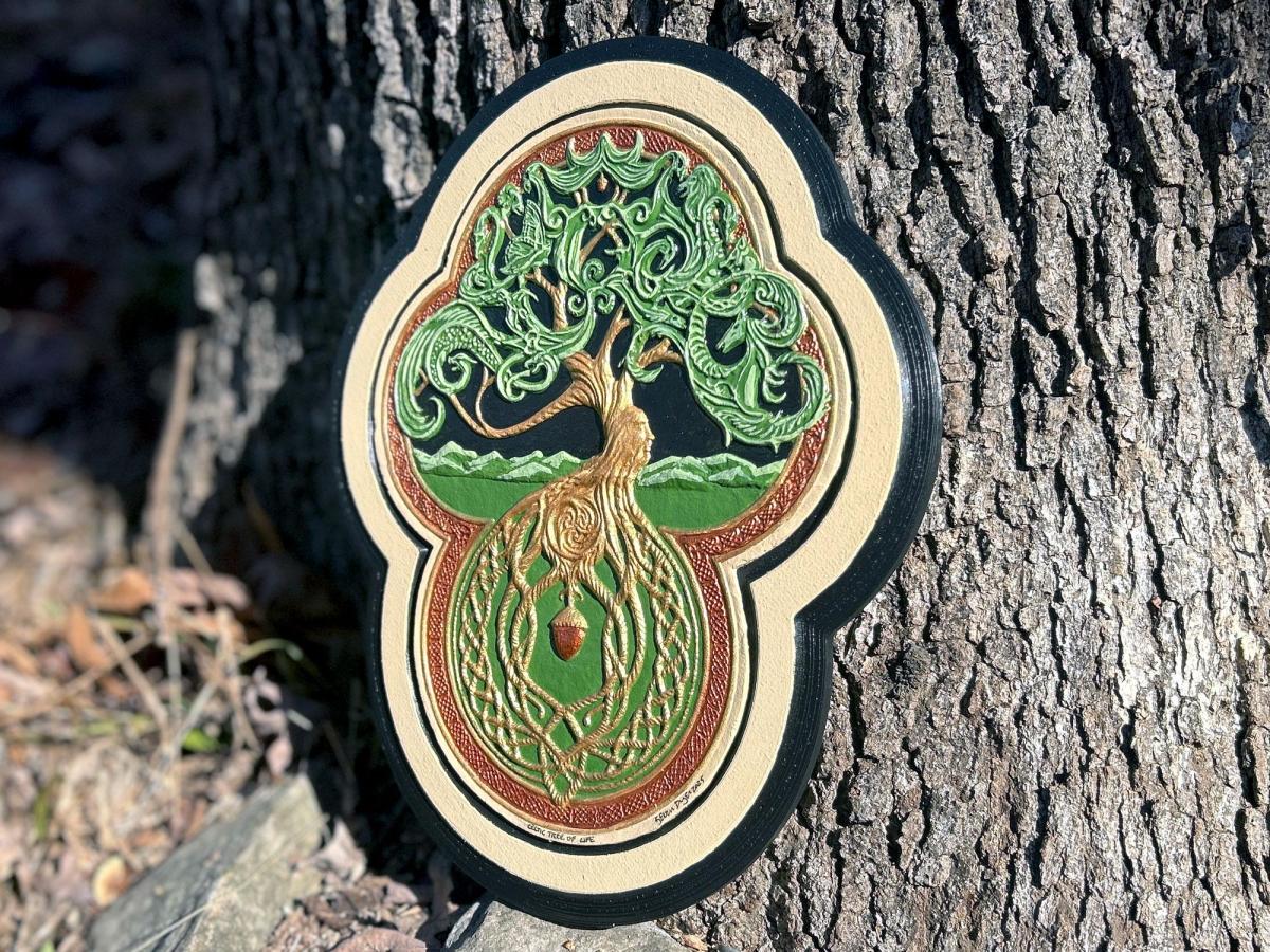 Celtic Tree of Life- Hand Painted Cast Paper - Aesthetic wall decor -  Great Oak - Acorn - Irish art  yggdrasil picture