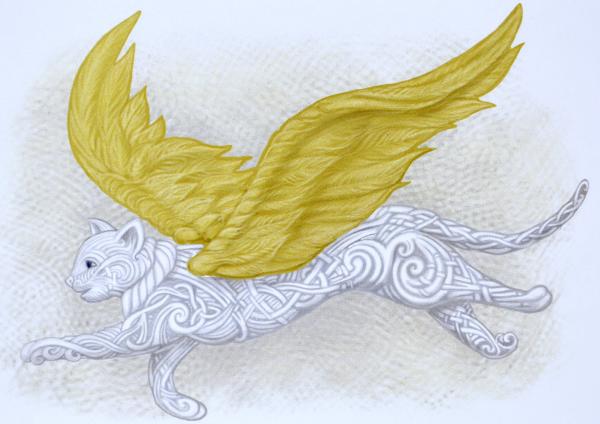Flight of Fancy - Framed Digital Print - Flying Cat - Cat Angel - 8" x 10" picture