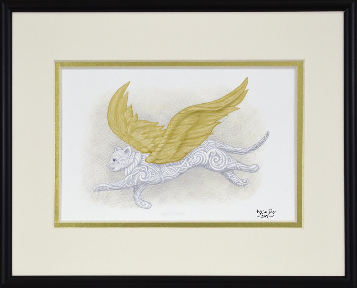 Flight of Fancy - Framed Digital Print - Flying Cat - Cat Angel - 8" x 10" picture