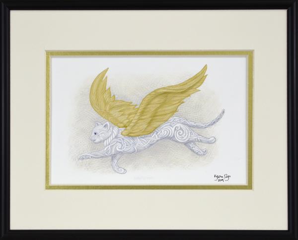 Flight of Fancy - Framed Digital Print - Flying Cat - Cat Angel - 8" x 10" picture