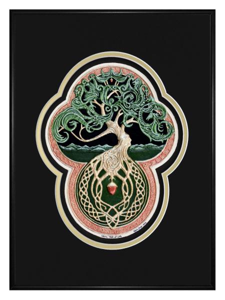 Celtic Tree of Life - Framed Hand Painted Cast Paper - Designer Frame