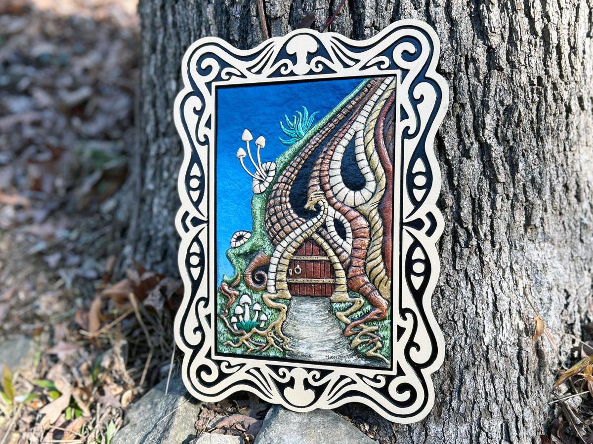 Portal - Handpainted  Cast Paper Kevin Dyer - fantasy art nature small door hobbit hole fairy house wonderland picture