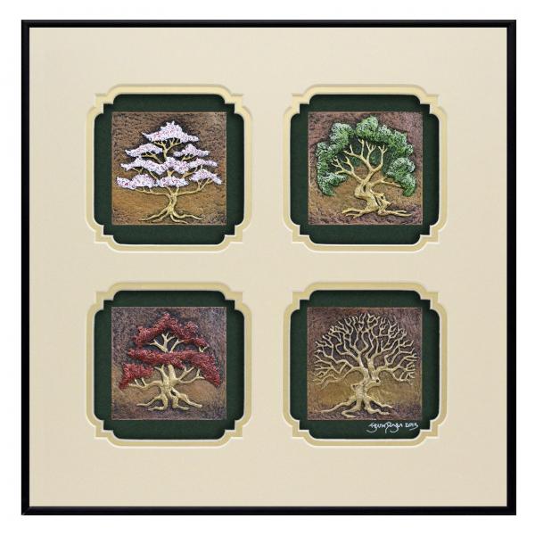 Four Seasons Hand Painted Cast Paper in Designer Frame picture