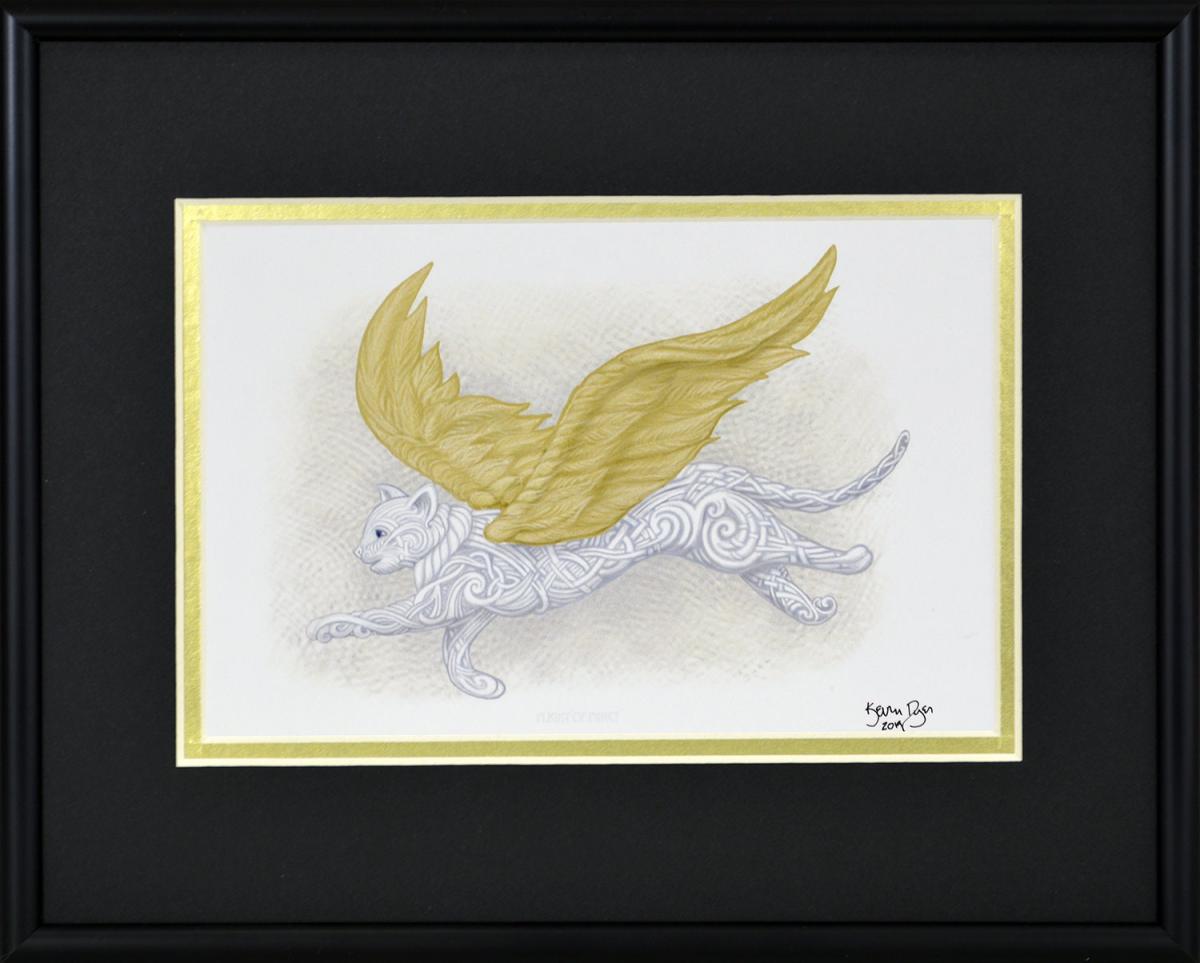 Flight of Fancy - Framed Digital Print - Flying Cat - Cat Angel - 8" x 10" picture