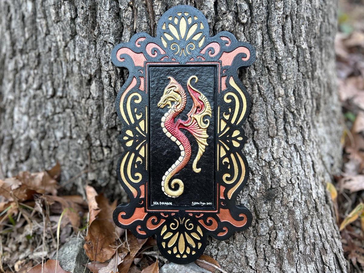 Sea Dragon  - Kevin Dyer Cast Paper - Fantasy Water Drake Wyrm Ocean Undine 3d Dimensional Hanging Wall Decor Aesthetic Handpainted Colorful picture