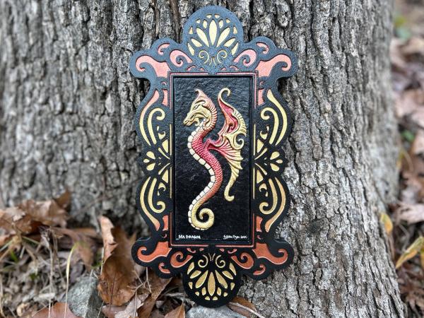Sea Dragon  - Kevin Dyer Cast Paper - Fantasy Water Drake Wyrm Ocean Undine 3d Dimensional Hanging Wall Decor Aesthetic Handpainted Colorful picture