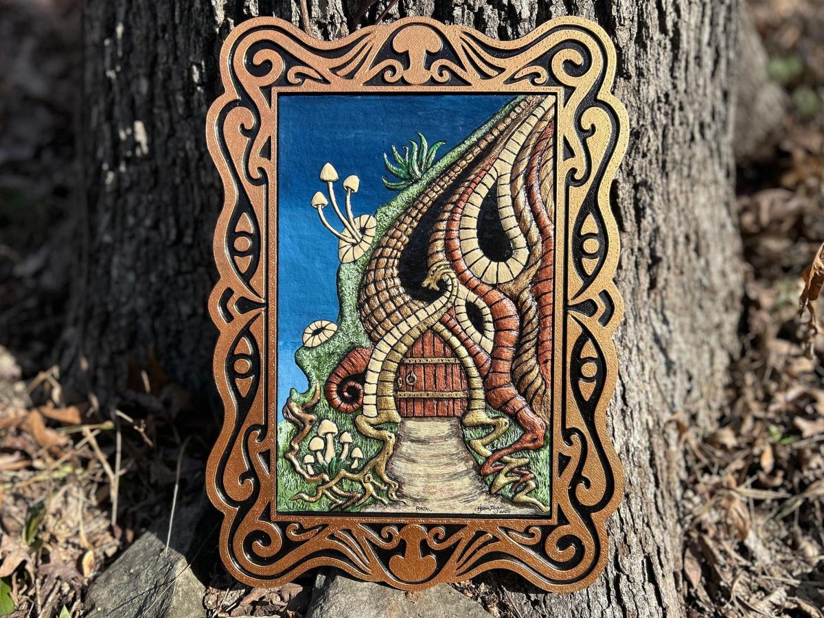 Portal - Handpainted  Cast Paper Kevin Dyer - fantasy art nature small door hobbit hole fairy house wonderland picture