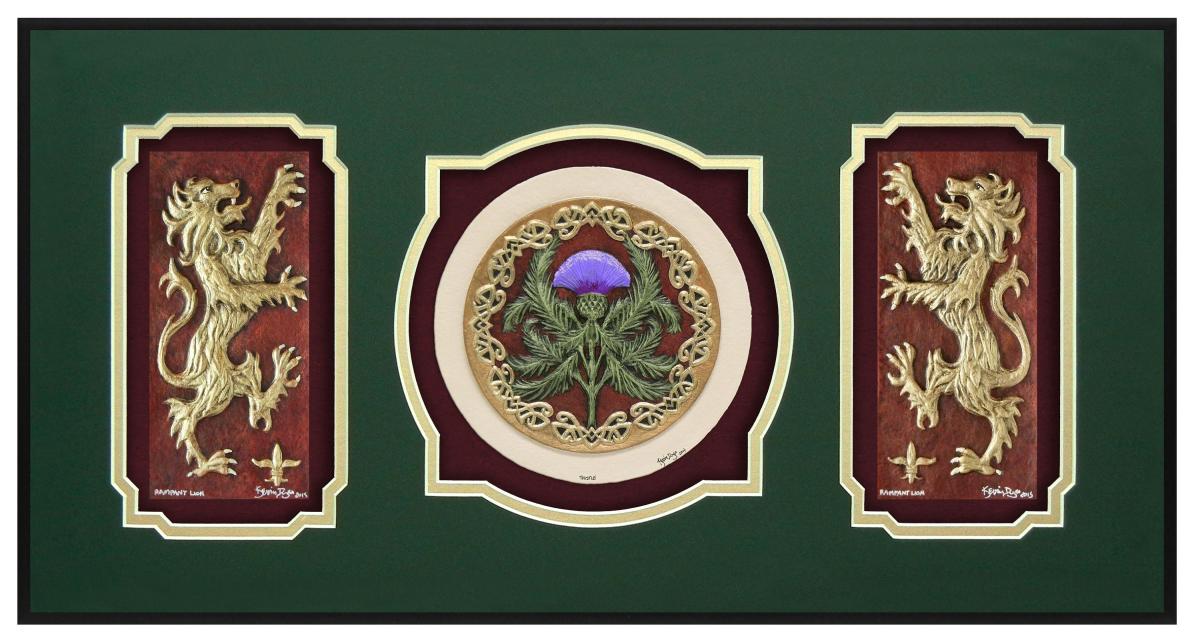 Scottish Triptych - Cast Paper - Celtic art - Scottish art - Scottish Gaelic - Scotland - Scottish clan - Emblem of Scotland picture
